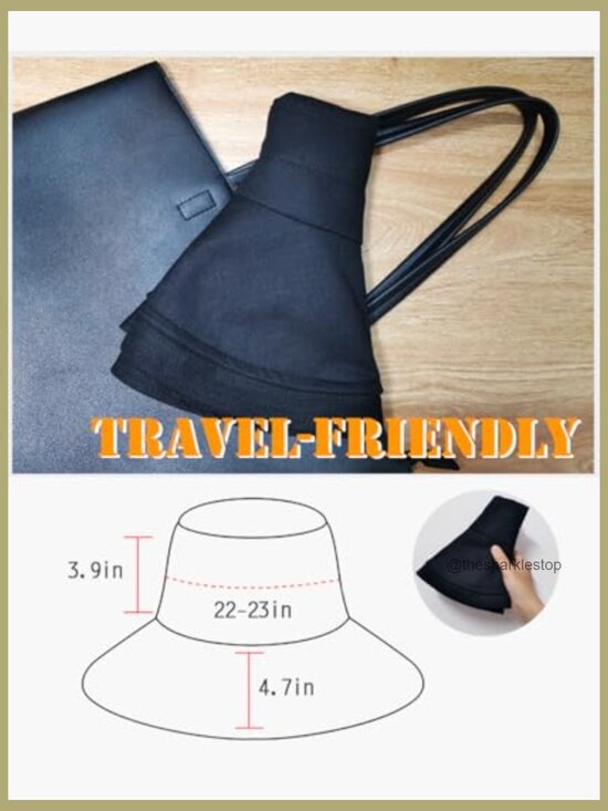 Wide Brim Bucket Hat with Adjustable Strap, Packable Travel Design